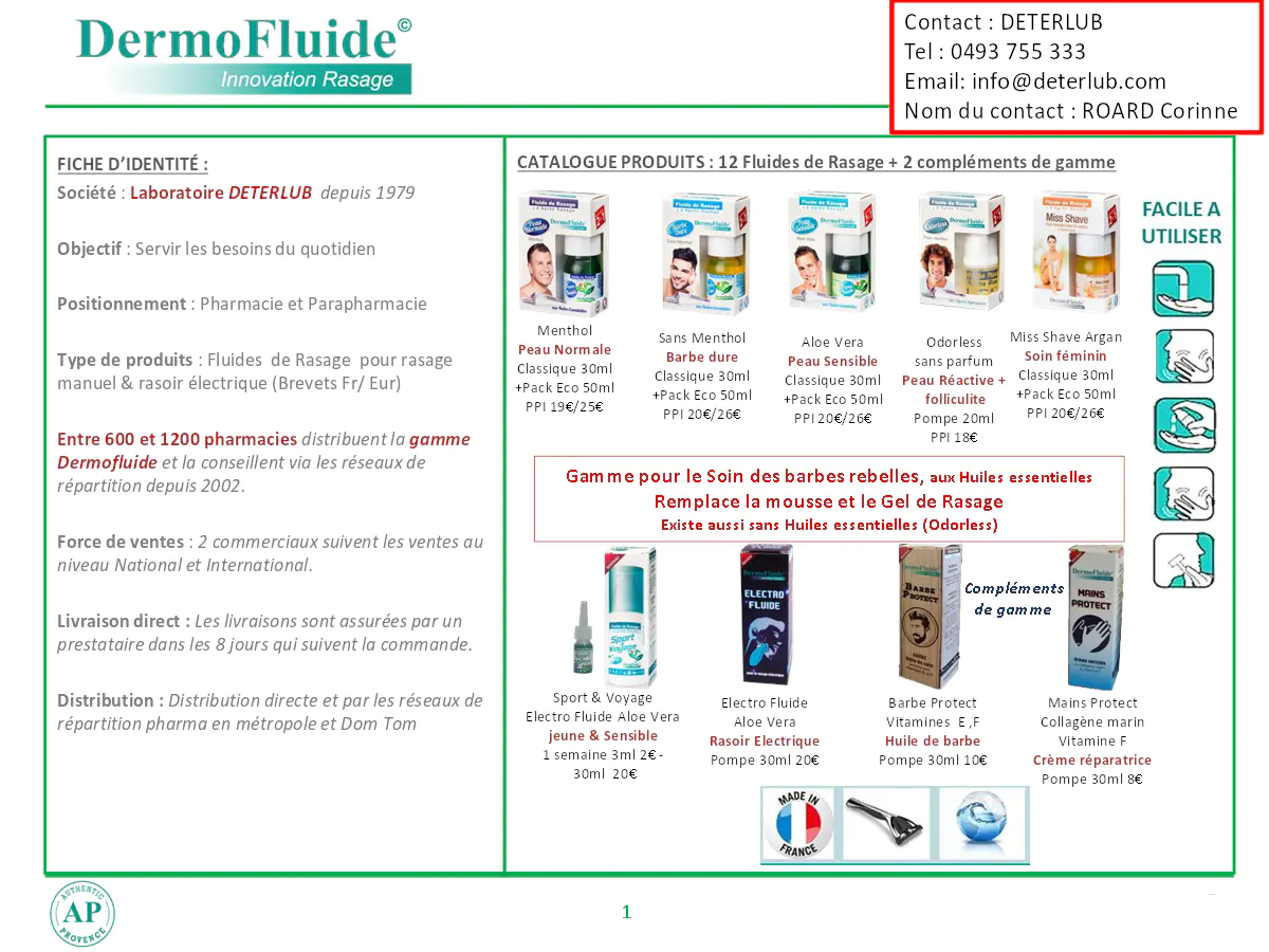 Image du document pdf : catalogue produits des fluides de rasage deterlub  